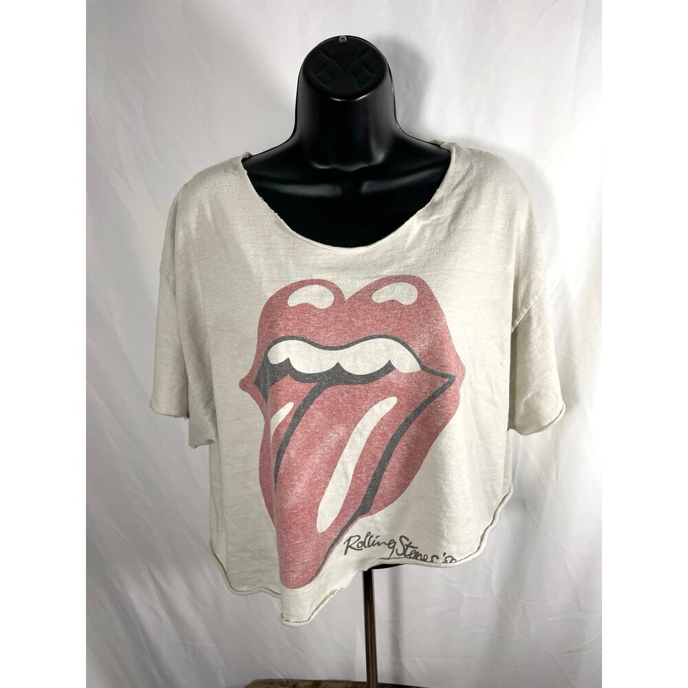 Rolling Stones Crop Top Tee Distressed Logo Shirt XL